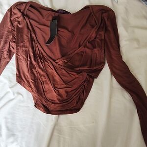 Soft Brown Criss Cross Crop Top, New